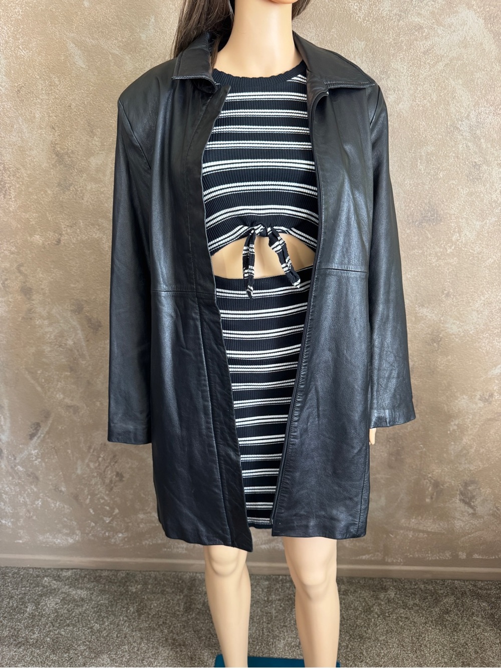 Vintage 90s 2000s Real Leather Open Black Jacket for Women Sz L